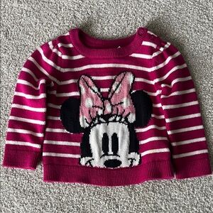 Disney Baby Gap Fuchsia and White Striped Minnie Mouse Sweater 12-18 months